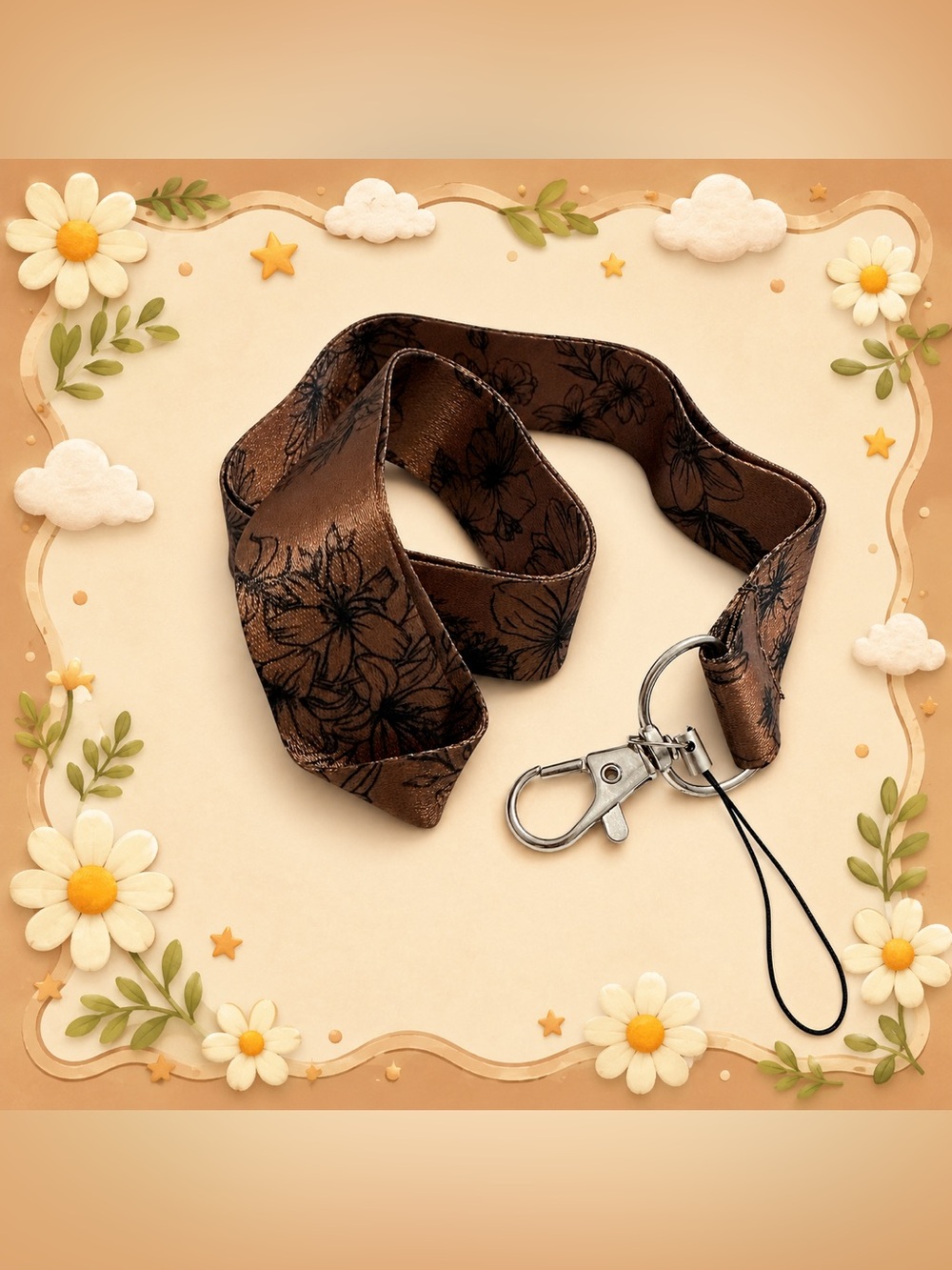 30” 🆕 Brown Floral Lanyard ID Badge Key Holder Clip